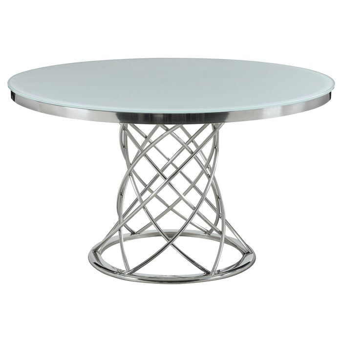 Irene Round Glass Top Dining Table White and Chrome image