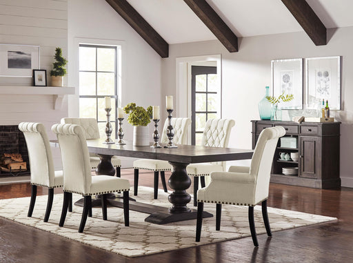 Phelps 8-Piece Rectangular Trestle Dining Set Antique Noir and Beige image