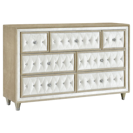 Antonella 7-drawer Upholstered Dresser Ivory and Camel image