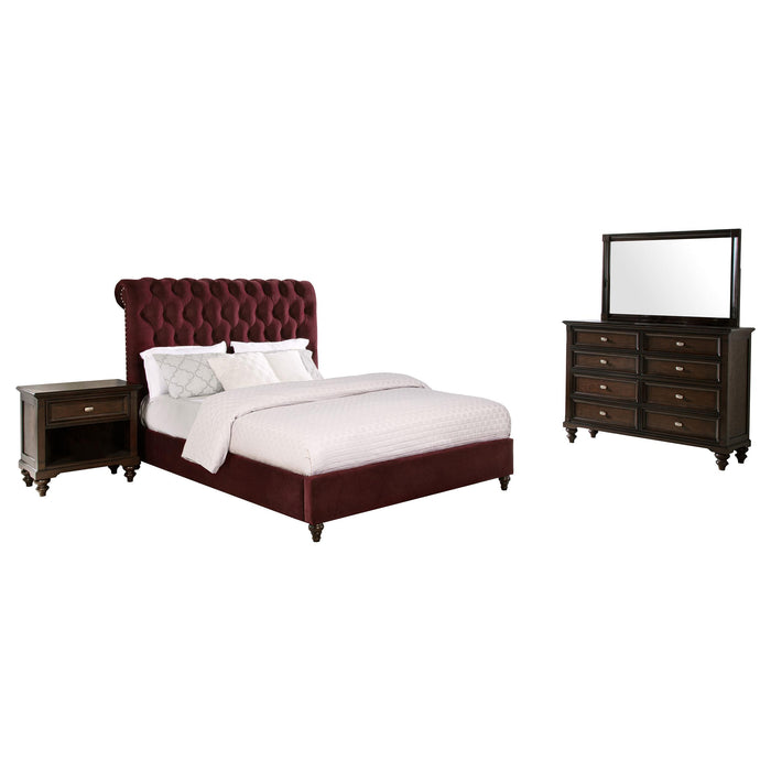 Devon Bedroom Set Wine Red and Dark Oak