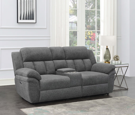 Bahrain Upholstered Power Loveseat with Console Charcoal image