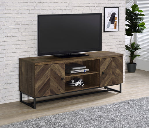 Myles 2-door TV Console with Adjustable Shelves Rustic Oak Herringbone image