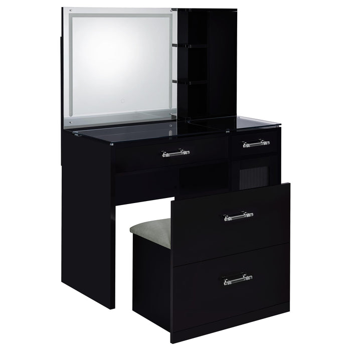 Flora 2-drawer Vanity Set with LED Mirror High Gloss