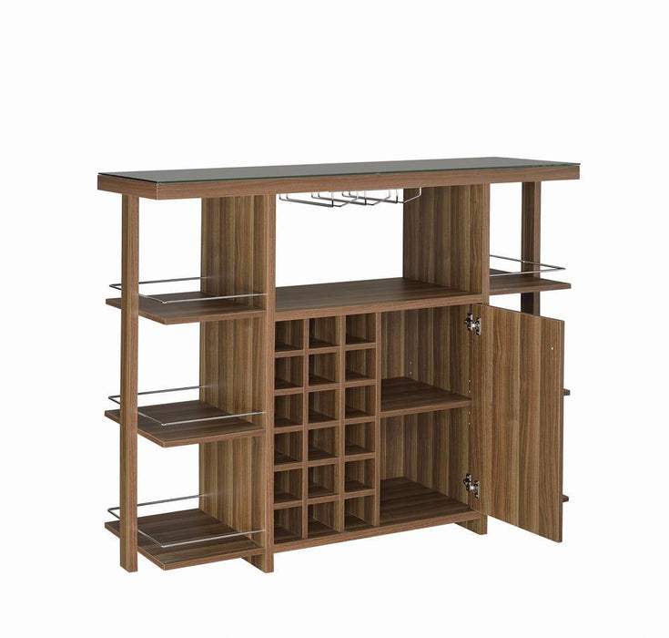 Evelio Bar Unit with Wine Bottle Storage Walnut