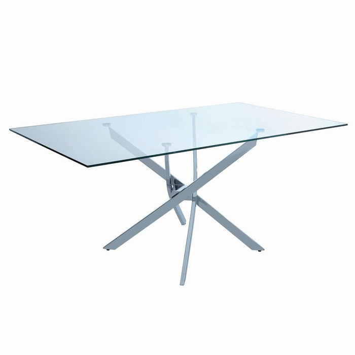 Carmelo X-shaped Dining Table Chrome and Clear