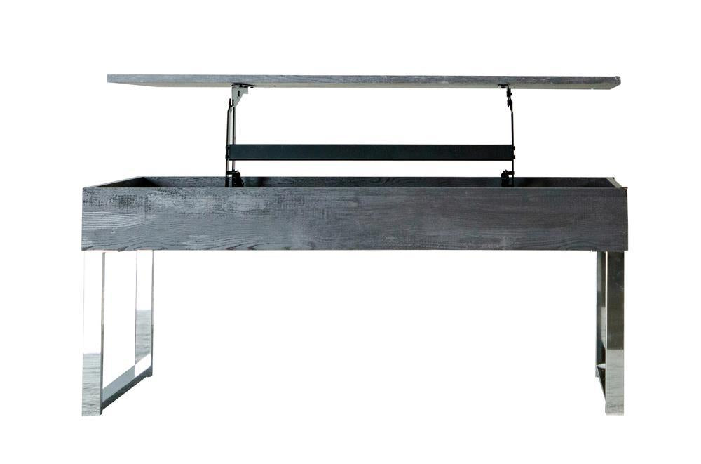 Baines Lift Top Storage Coffee Table Dark Charcoal and Chrome