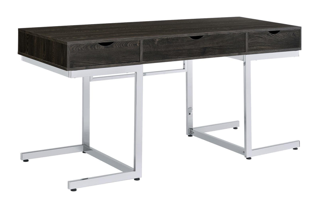 Noorvik 3-drawer Writing Desk Dark Oak and Chrome