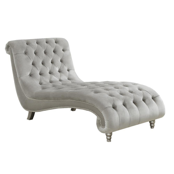 Lydia Tufted Cushion Chaise with Nailhead Trim Grey