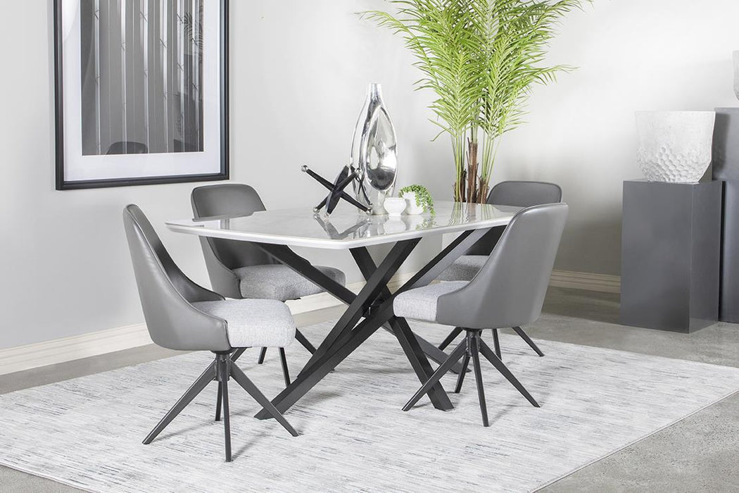 Paulita Rectangular Dining Table White and Gunmetal