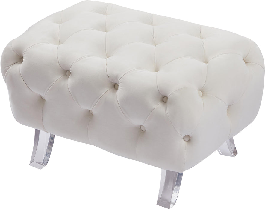 Crescent Cream Velvet Ottoman