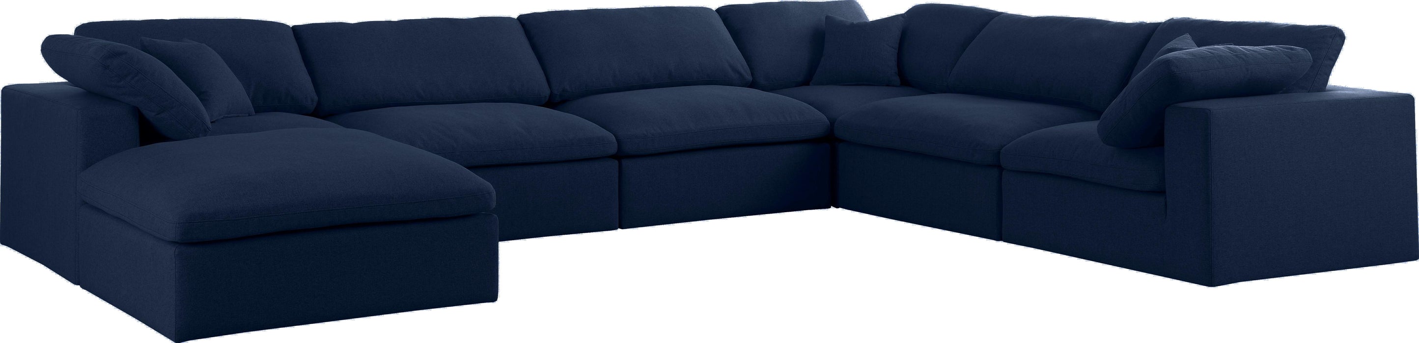 Serene Navy Linen Fabric Deluxe Cloud Modular Sectional