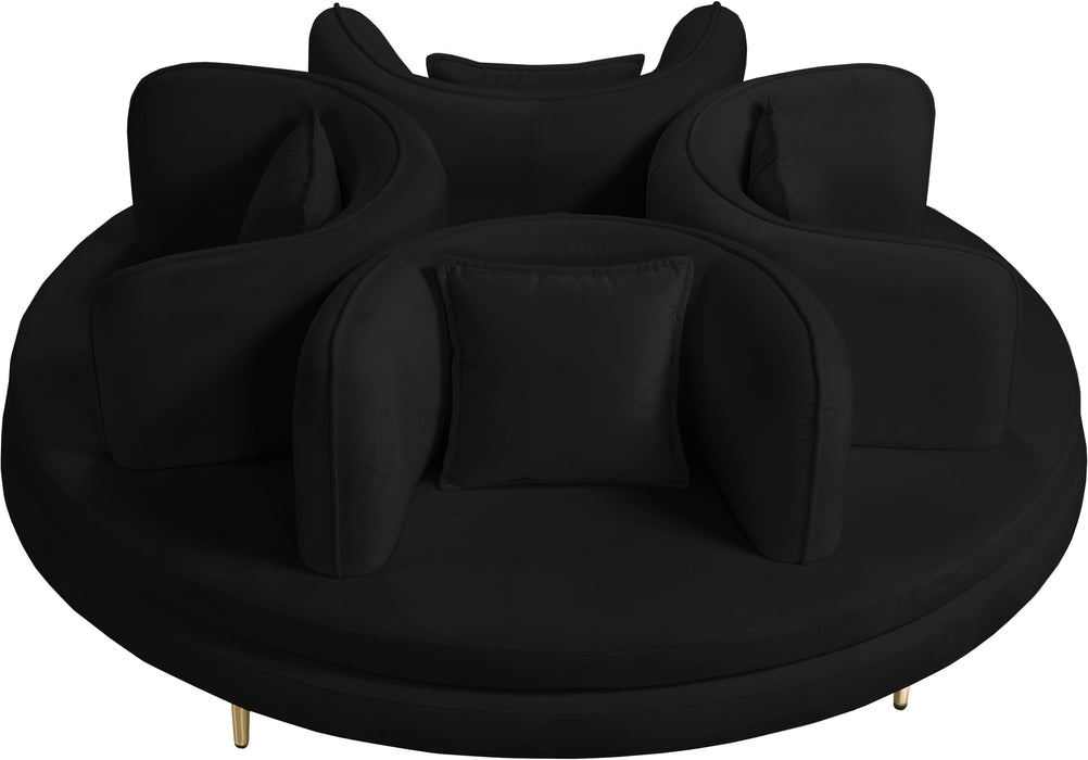 Circlet Black Velvet Round Sofa Settee