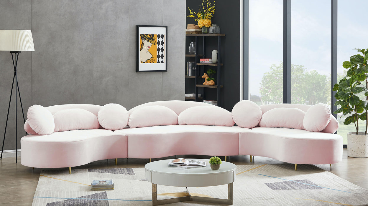 Vivacious Pink Velvet 3pc. Sectional (3 Boxes)