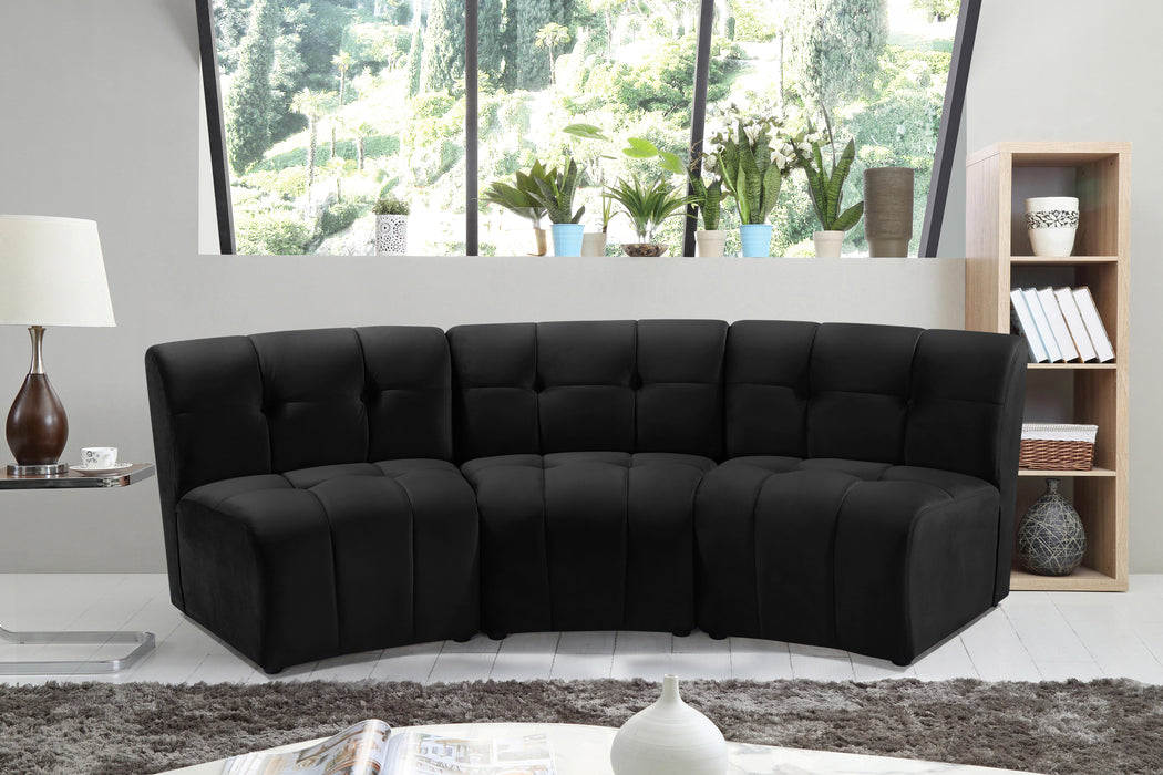 Limitless Black Velvet 3pc. Modular Sectional