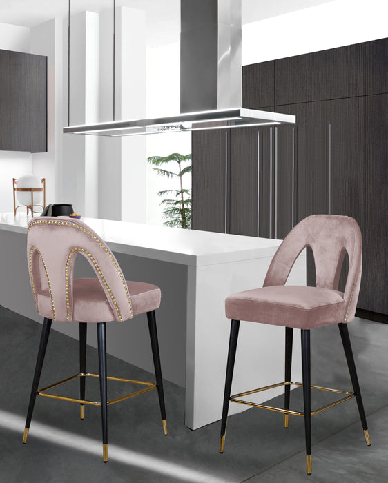 Akoya Pink Velvet Stool