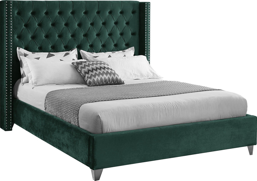 Aiden Green Velvet Queen Bed