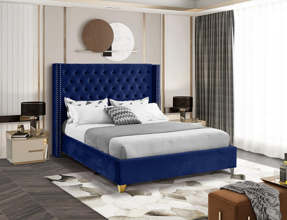 Barolo Navy Velvet Queen Bed