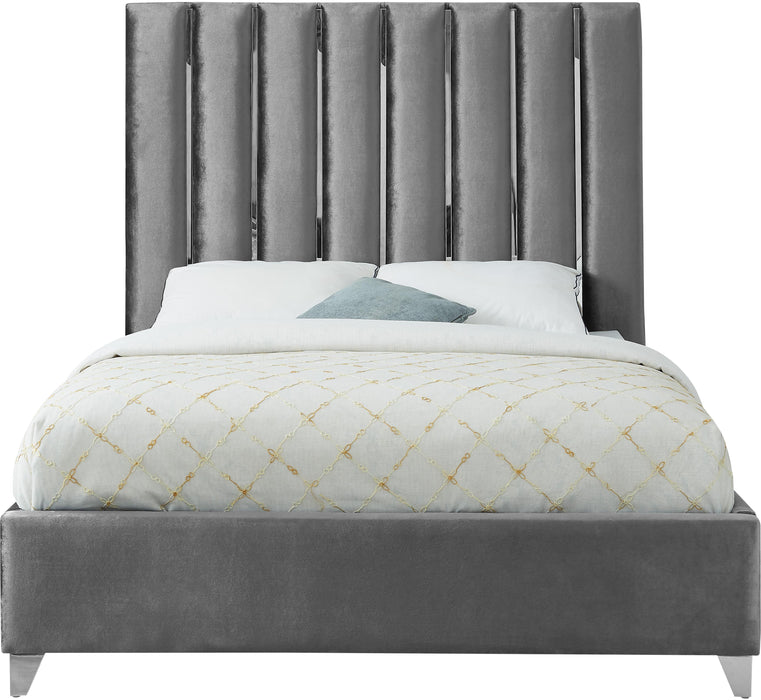 Enzo Grey Velvet Queen Bed