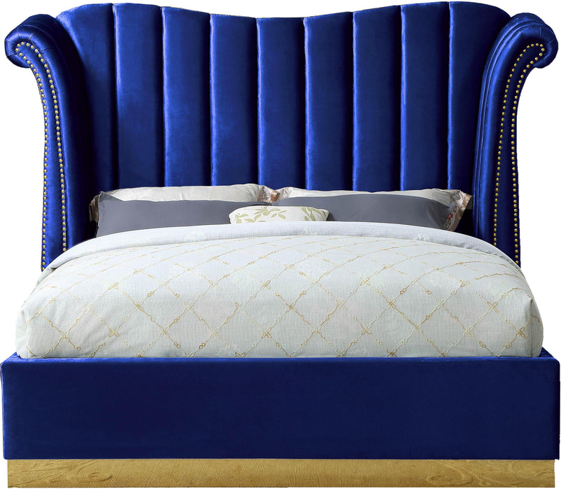 Flora Navy Velvet Queen Bed (3 Boxes)