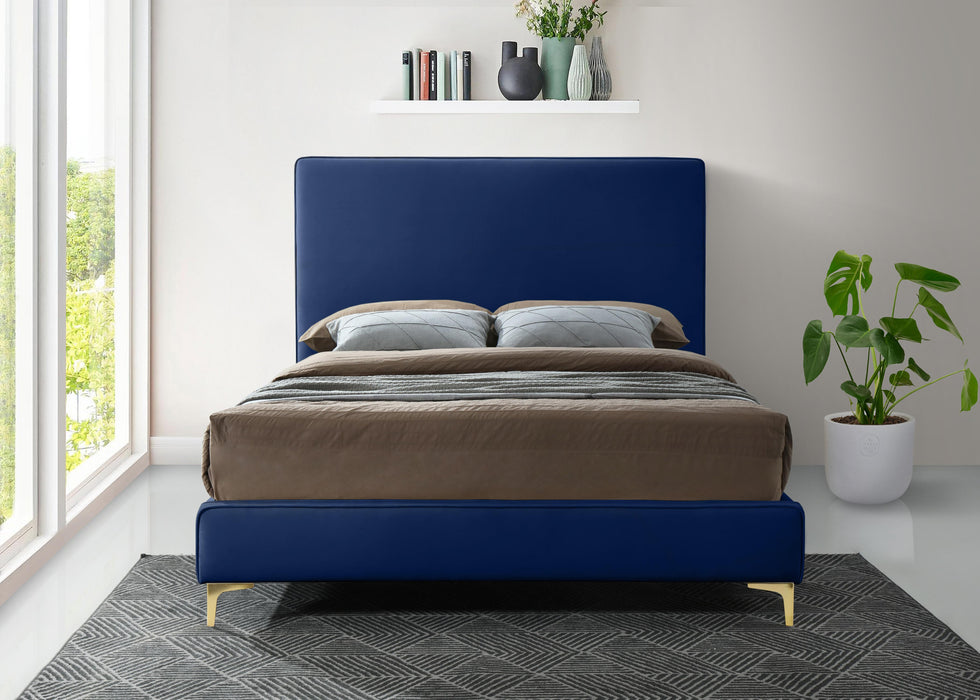 Geri Navy Velvet Queen Bed