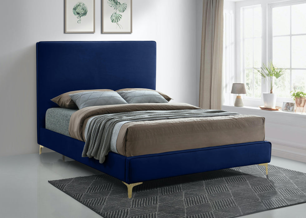 Geri Navy Velvet Queen Bed