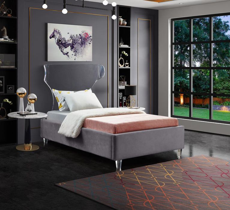 Ghost Grey Velvet Twin Bed