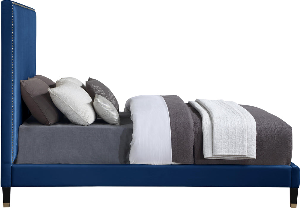 Harlie Navy Velvet Queen Bed