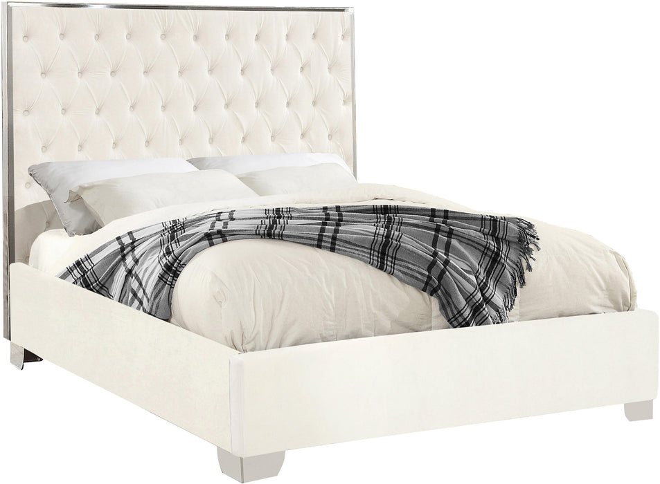 Lexi White Velvet Queen Bed image