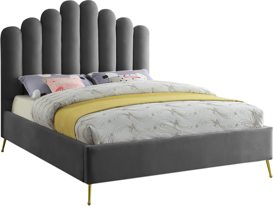 Lily Grey Velvet Queen Bed