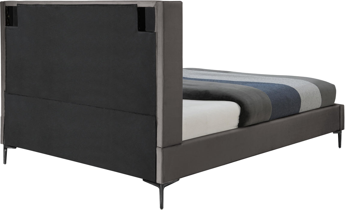 Nadia Grey Velvet Queen Bed