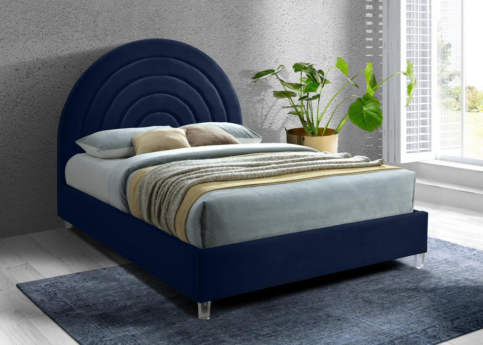 Rainbow Navy Velvet King Bed