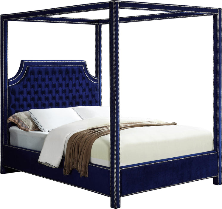 Rowan Navy Velvet Queen Bed (3 Boxes)