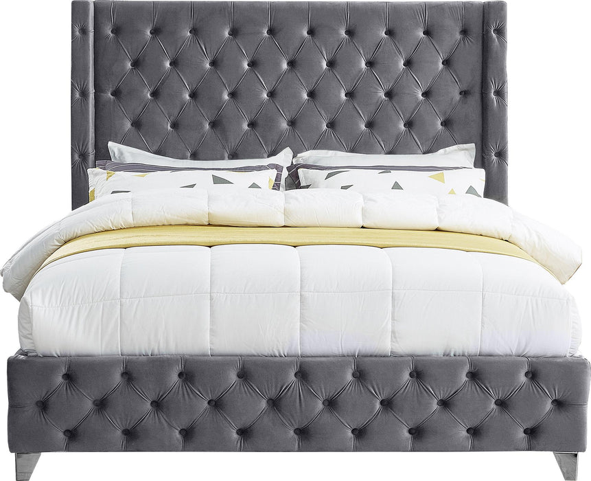 Savan Grey Velvet Queen Bed