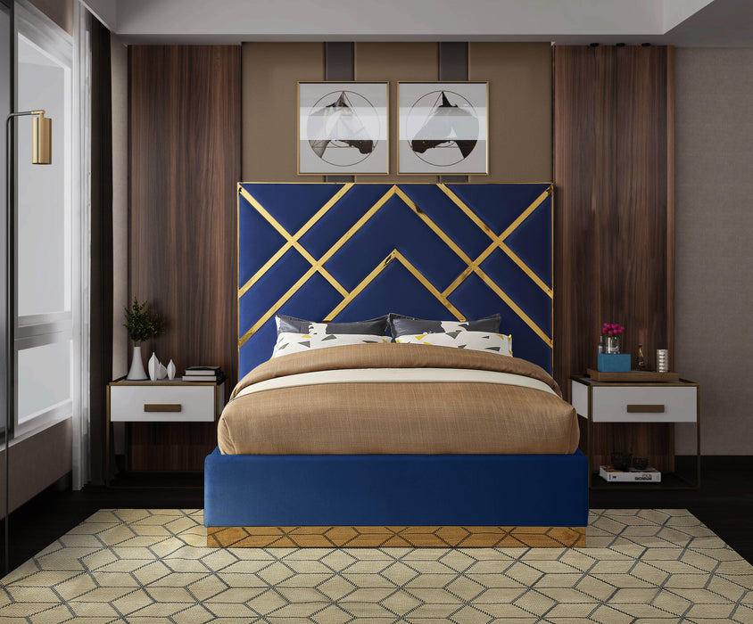 Vector Navy Velvet Queen Bed