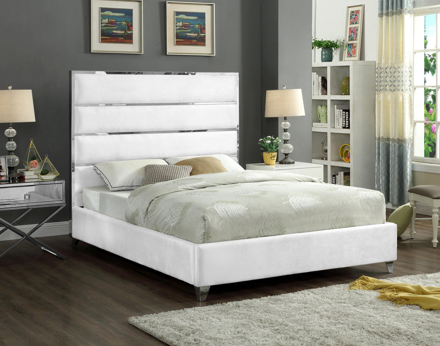 Zuma White Velvet Queen Bed